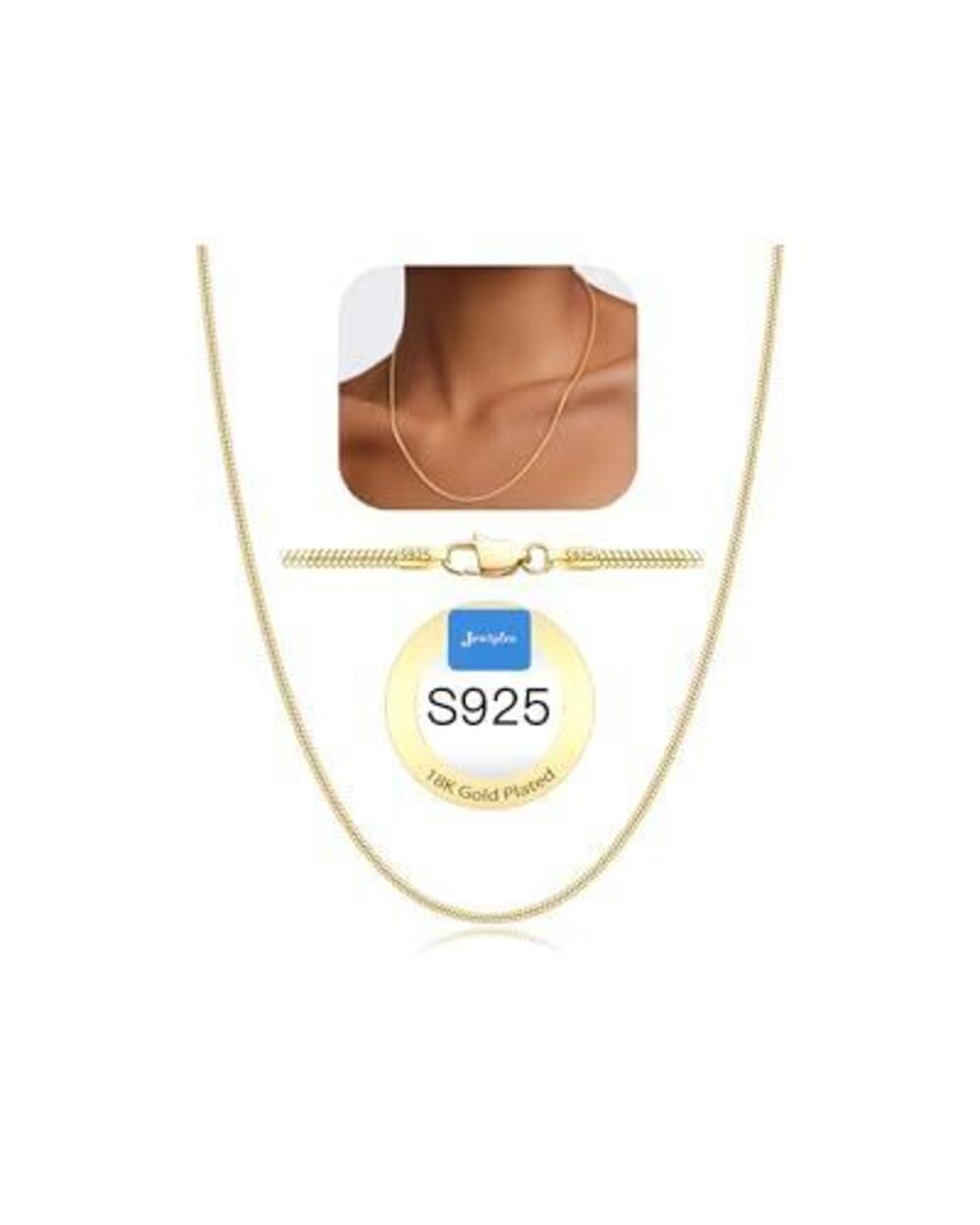 5553 18K Gold Plated Chain Necklace , 1.5MM Snake Chains Gold Plated Chain